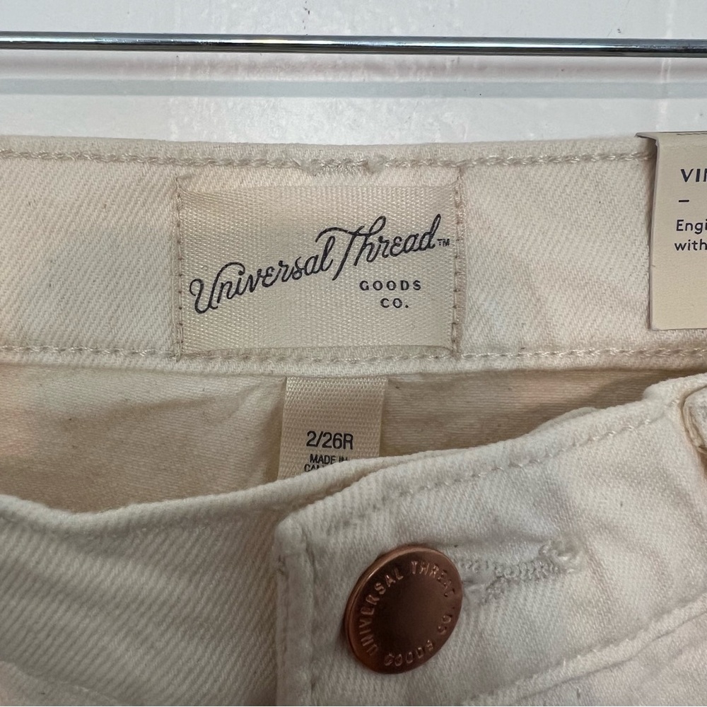 NWT Universal Thread Vintage Straight Jeans Size 2 26 Ecru Off-White Stretch ly - Picture 2 of 6